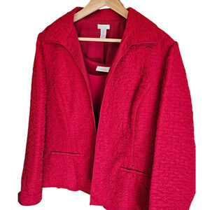 Chico's Blazer Set Crinkle Texture With Tank Red Women's Size 2 (Large)